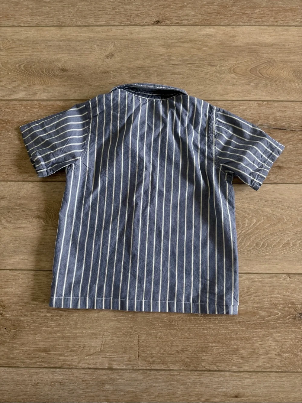 GAP Boys Navy and White Vertical Stripe Short-Sleeve Button-Down Shirt